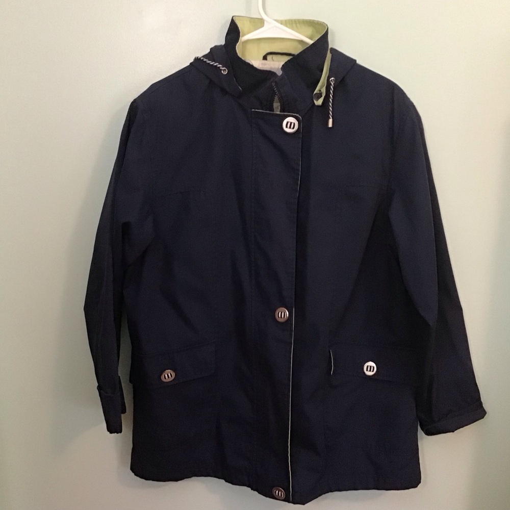 St. John's Bay Navy Hooded Trench Coat with Contrast Lining